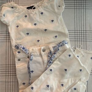 Vintage Y2K Ralph Lauren White and Blue Floral Outfit Set